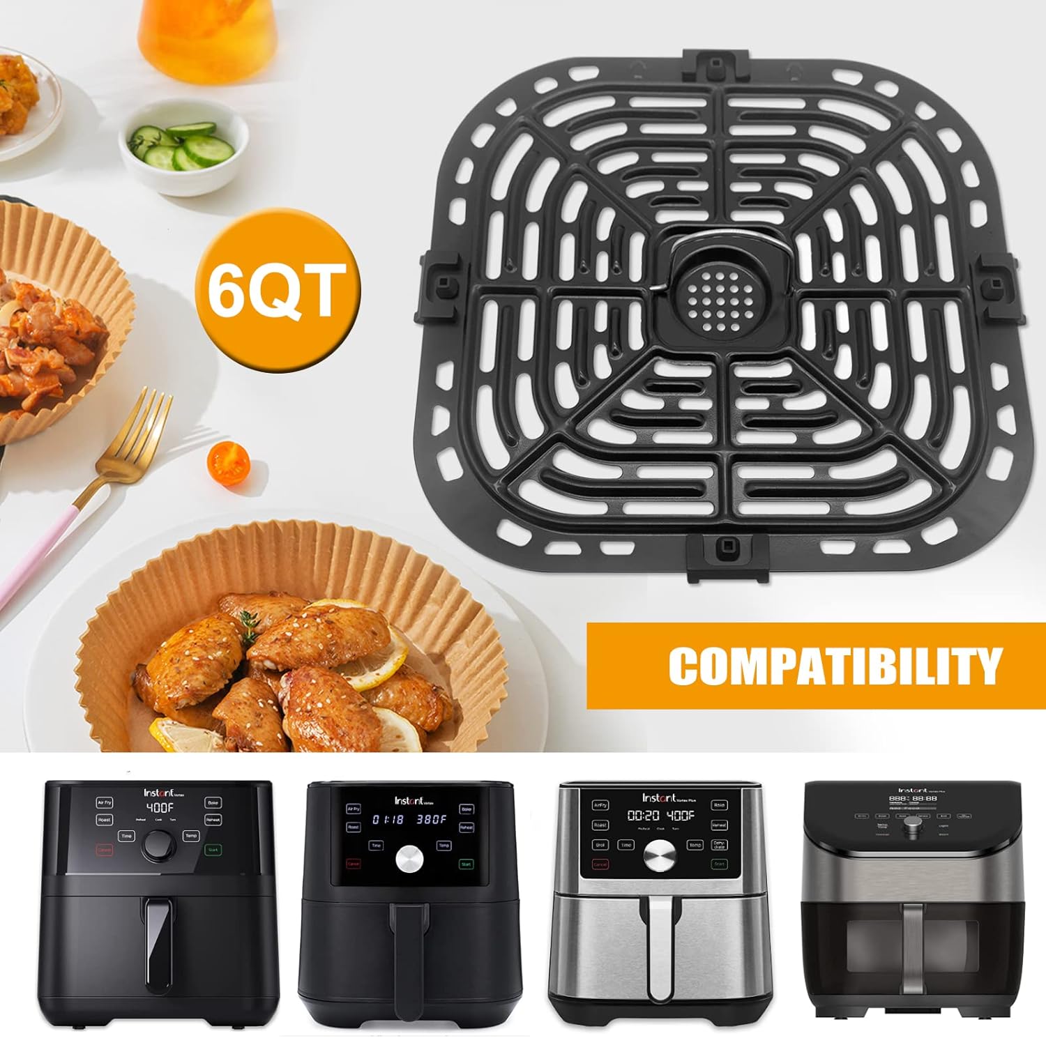 Air Fryer Replacement Tray for Instant Pot Vortex 6 in 1 6 QT Gourmia GAF685 GAF735 6 QT Air Fryer, Original Air Fryer Accessories Grill Pan Plate Crisper Plate Rack Parts,Dishwasher Safe