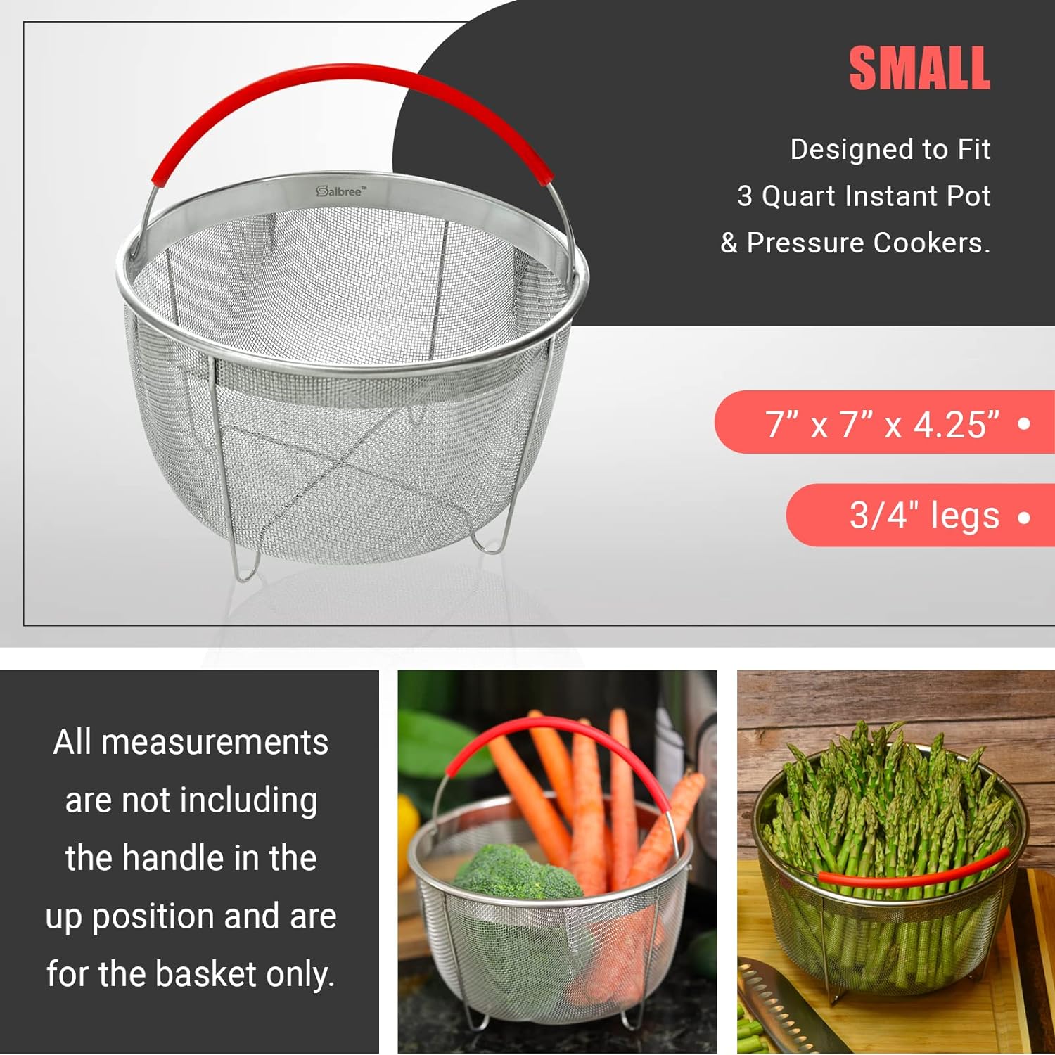 Original Salbree Steamer Basket for 6 quart Instant Pot Accessories, Stainless Steel Strainer and Insert fits IP Insta Pot, Instapot 6 qt, Other Pressure Cookers Pots, with Handle [3qt 8qt avail]