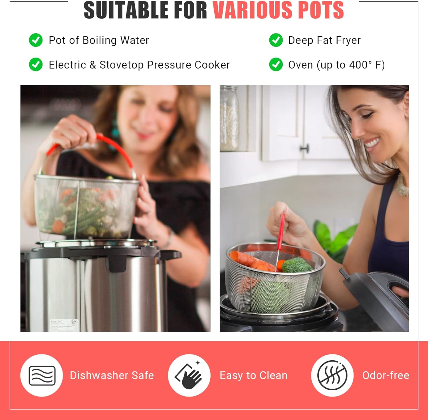 Original Salbree Steamer Basket for 6 quart Instant Pot Accessories, Stainless Steel Strainer and Insert fits IP Insta Pot, Instapot 6 qt, Other Pressure Cookers Pots, with Handle [3qt 8qt avail]