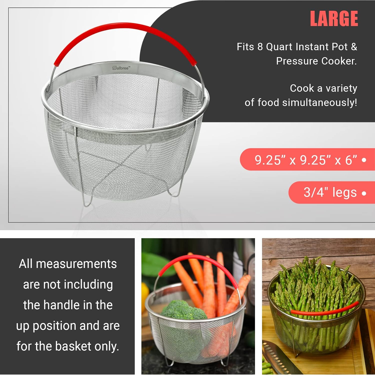 Original Salbree Steamer Basket for 6 quart Instant Pot Accessories, Stainless Steel Strainer and Insert fits IP Insta Pot, Instapot 6 qt, Other Pressure Cookers Pots, with Handle [3qt 8qt avail]