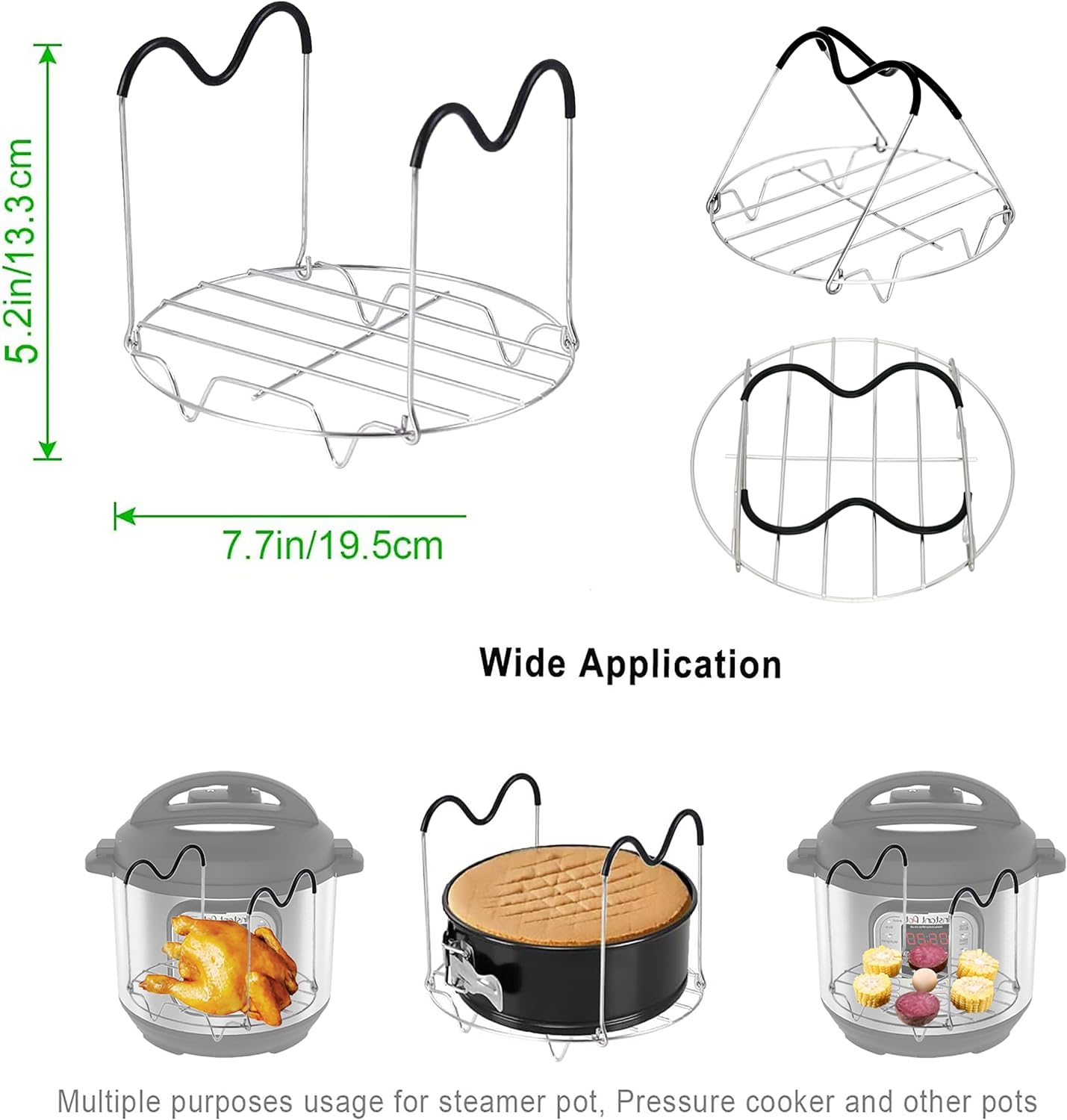 ROTTAY Silicone Egg Bites Molds and Steamer Rack Trivet with Heat Resistant Handles Fit Instant Pot Accessories, 7pcs set for 6qt 8qt Electric Pressure Cooker With 2 Spoons and Silicone spatula