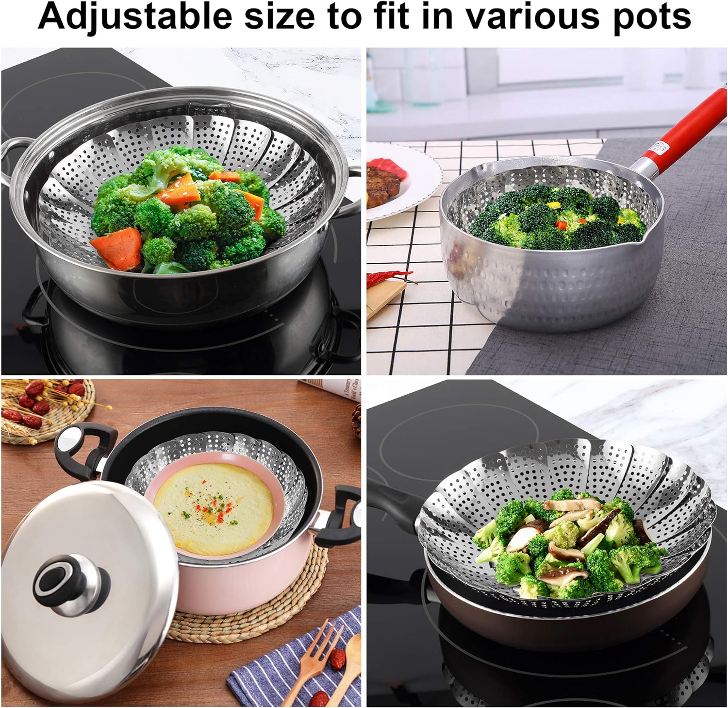 Steamer Basket Stainless Steel Instant Pot Accessories for Food and Vegetable, Zocy Premium Expandable Steam Basket to Fit Various Size Pots Medium (6.1 to 10.5))