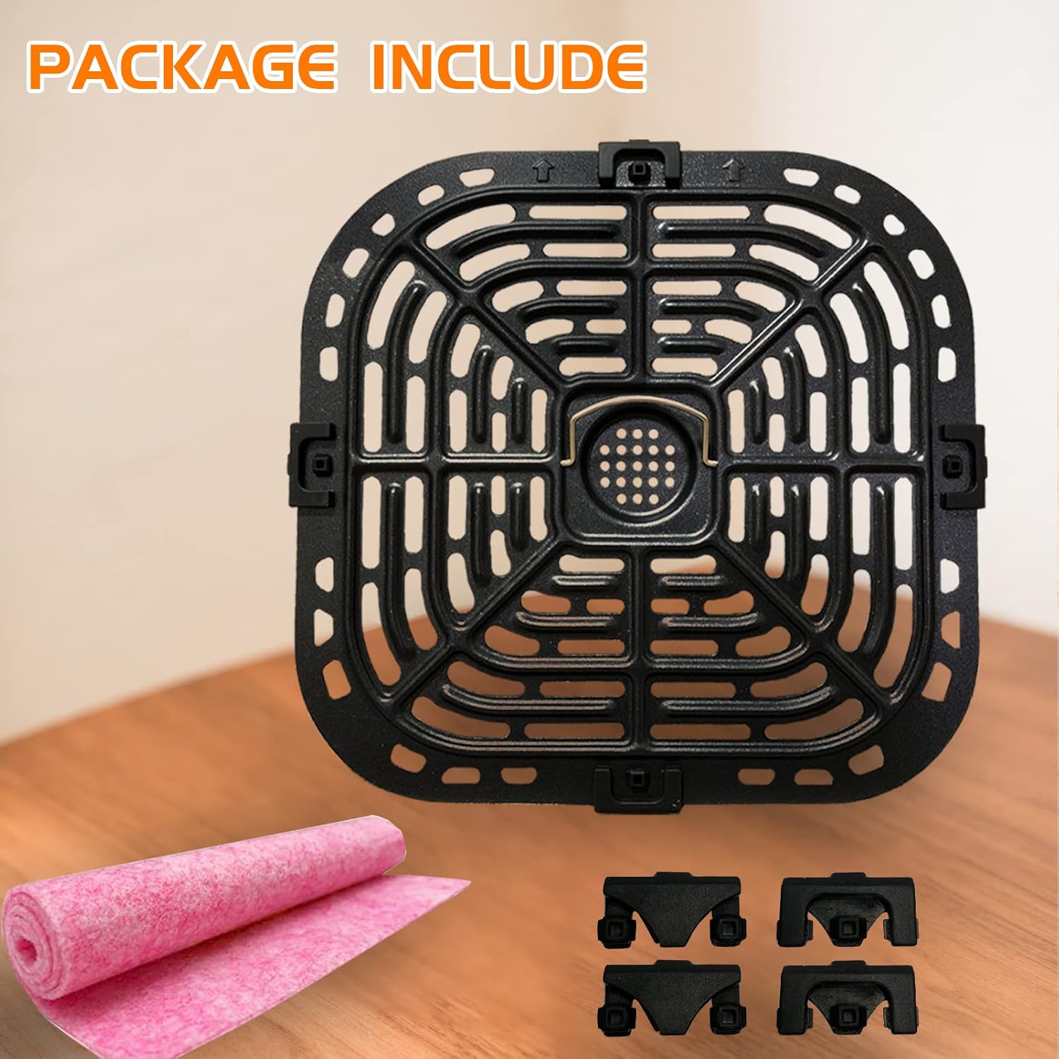 Air Fryer Grill Plate for Instants Vortex Plus 6QT Air Fryers, Upgraded Square Grill Pan Tray Replacement Parts with Rubber Feet for Instants, Non-Stick, Dishwasher Safe