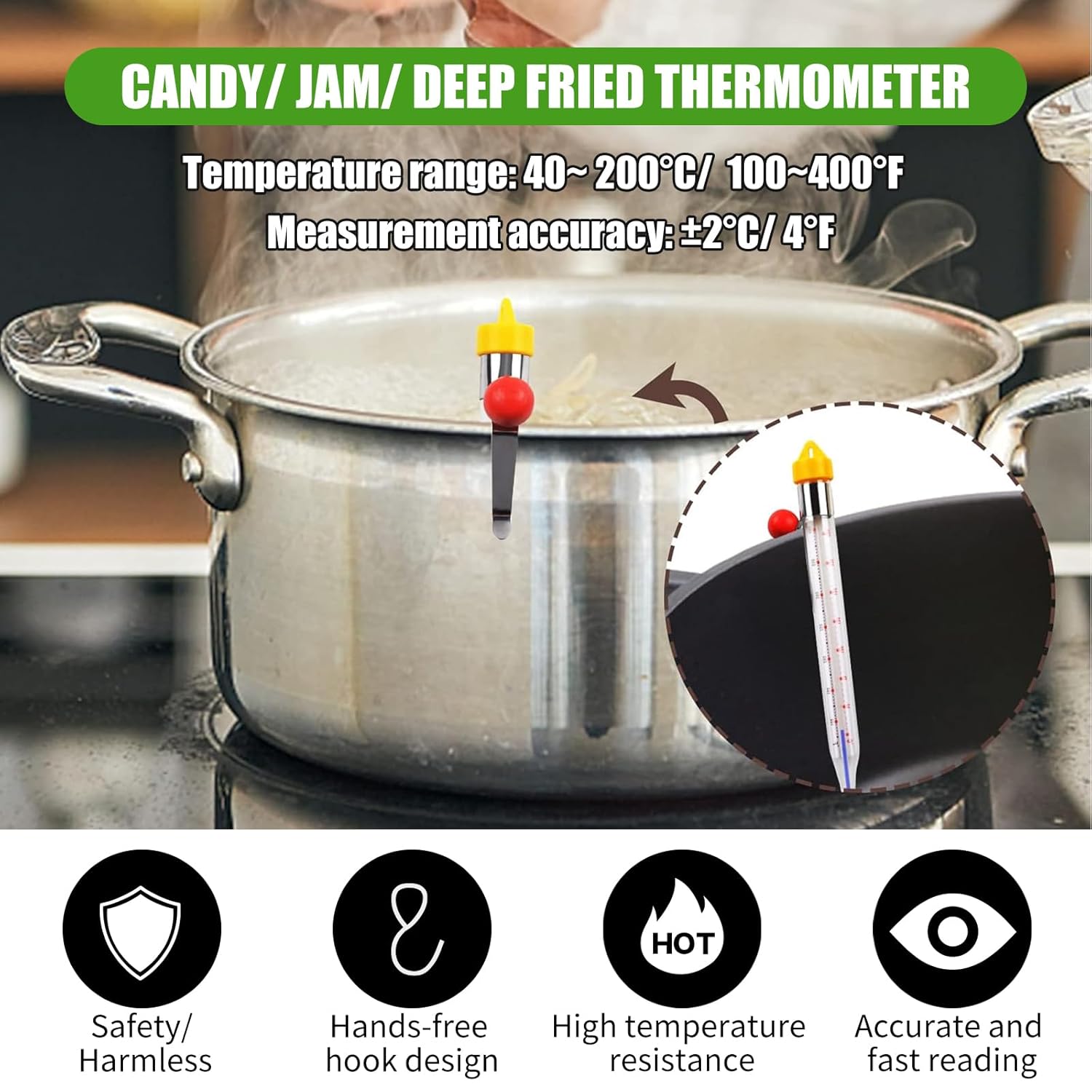 Candy Thermometer with Pot Clip Deep Fry Thermometer Instant Read Glass Thermometer Candy, Fry, Jam, Sugar, Syrup, Jelly Thermometer Food Thermometer Kitchen Accessories for Home Cooking Thermometer