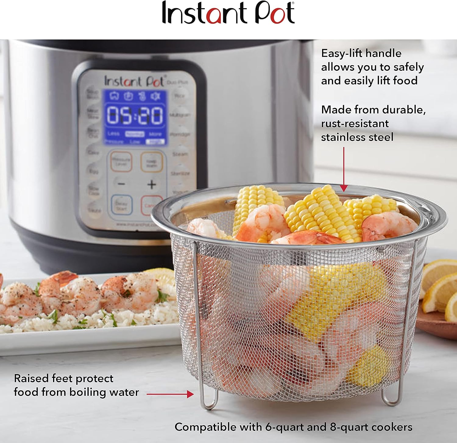 Instant Pot Official Large Mesh Steamer Basket, Stainless Steel, Round