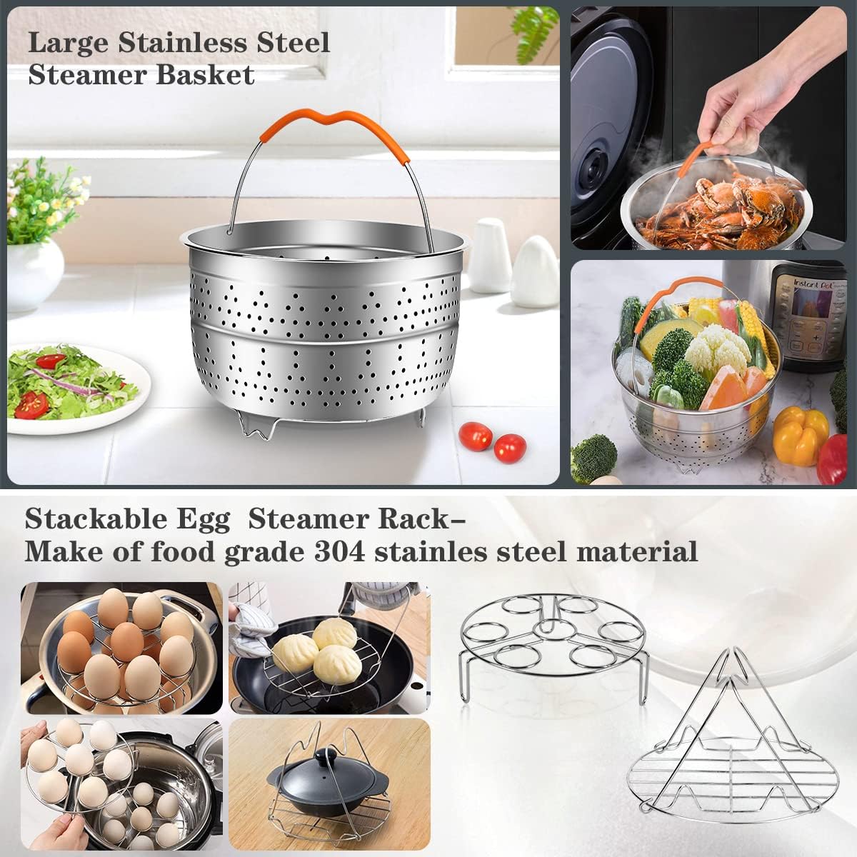 MIBOTE 98 Pcs Accessories Set for Instant Pot 5,6,8 Qt, 2 Steamer Baskets, Springform Pan, Egg Steamer Rack, Egg Bites Mold, Kitchen Tong, Silicone Pad, Oven Mitts, Cheat Sheet Magnet, and etc