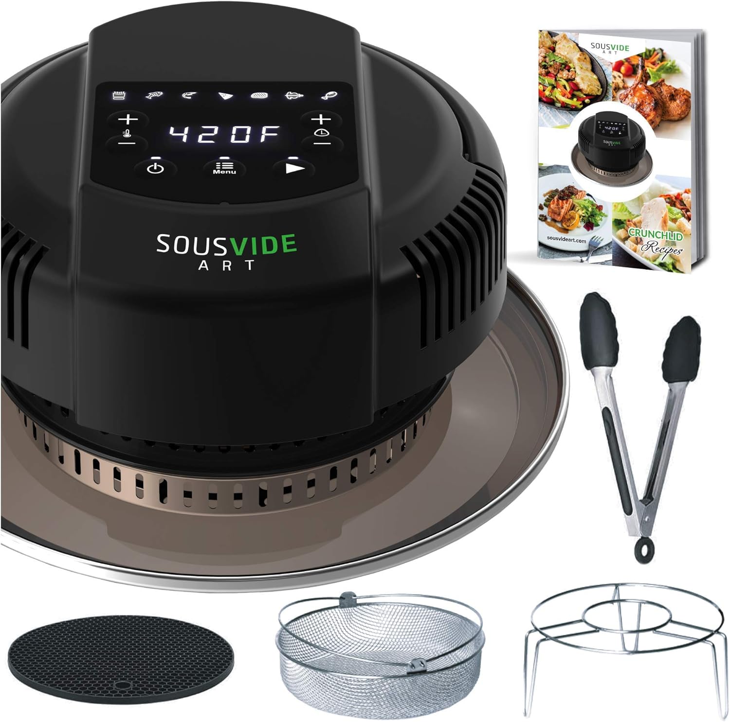 Sousvide Art 7-in-1 Instant Pot Air Fryer Lid 8 qt, Instant Pot Pressure Cooker Attachment - Fryer Lid - Instapot Accessory - Air Fryer Accessories Combo with Basket, Rack, Mat, Tongs, Cookbook