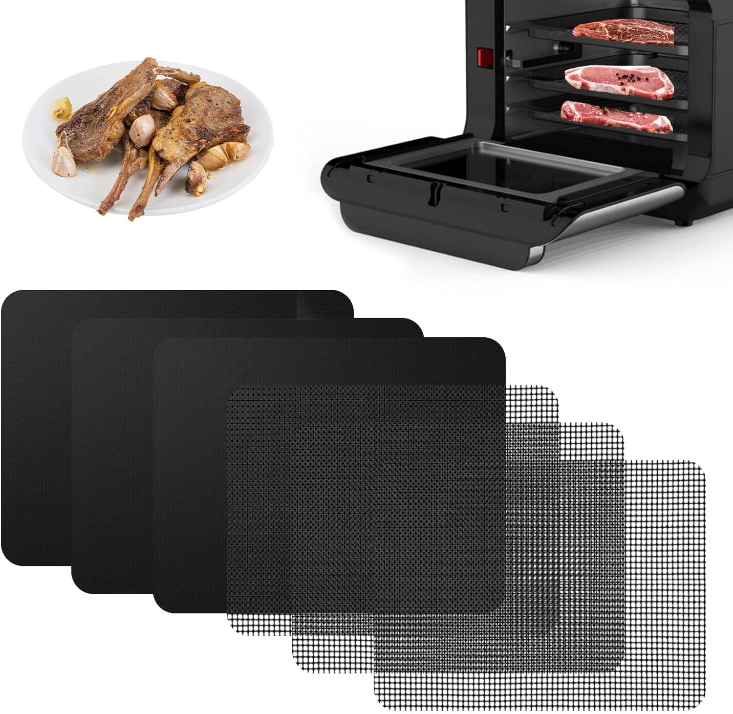 3x Air Fryer Oven Liners + 3x Mesh Grill Mats Compatible with Instant Vortex Pro Plus 10Qt, 9x10 Reusable Liner for Bottom of Oven, Non-Stick Air Fryer Toaster Oven Mat for Oven, Microwave