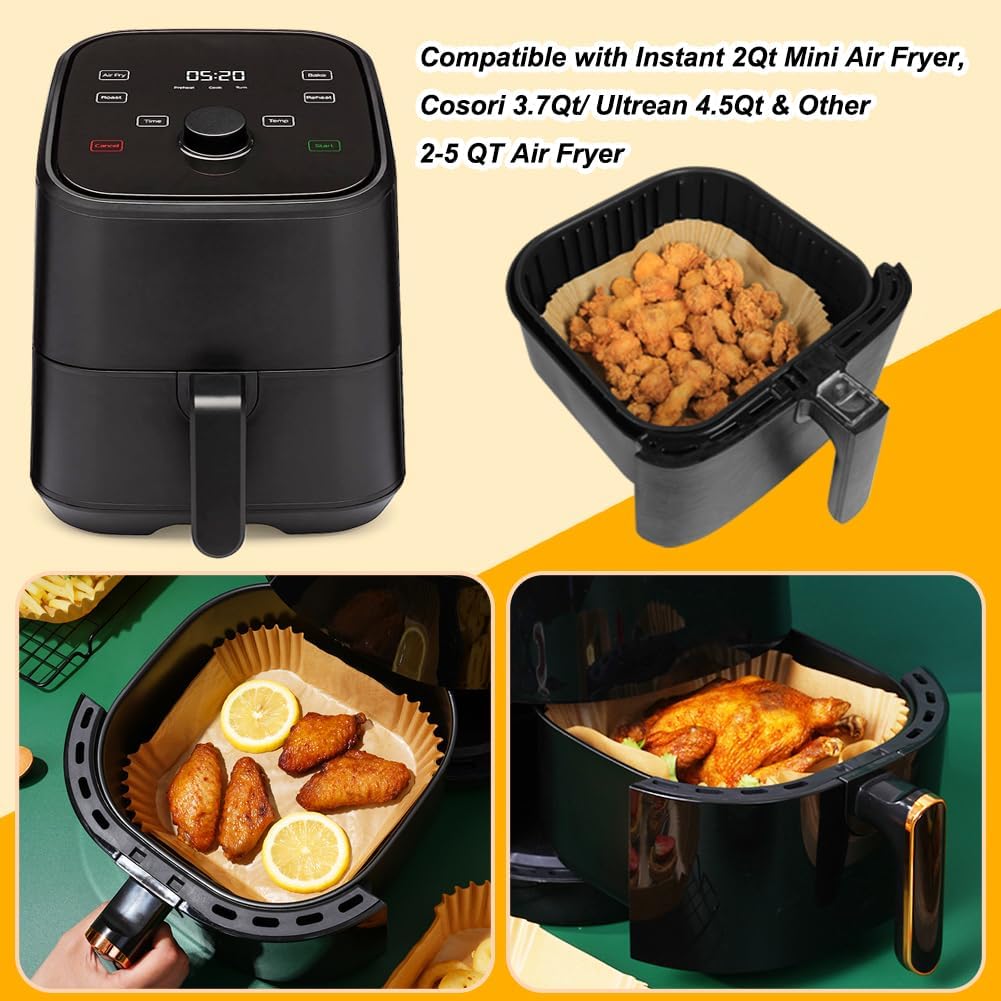 BYKITCHEN Square Air Fryer Disposable Paper Liners for 2 to 5 Qt Basket, Small Air Fryer Liners, Air Fryer Accessories, Compatible with Cosori, Instant Pot, Dash Mini Air Fryer and More(Set of 100)