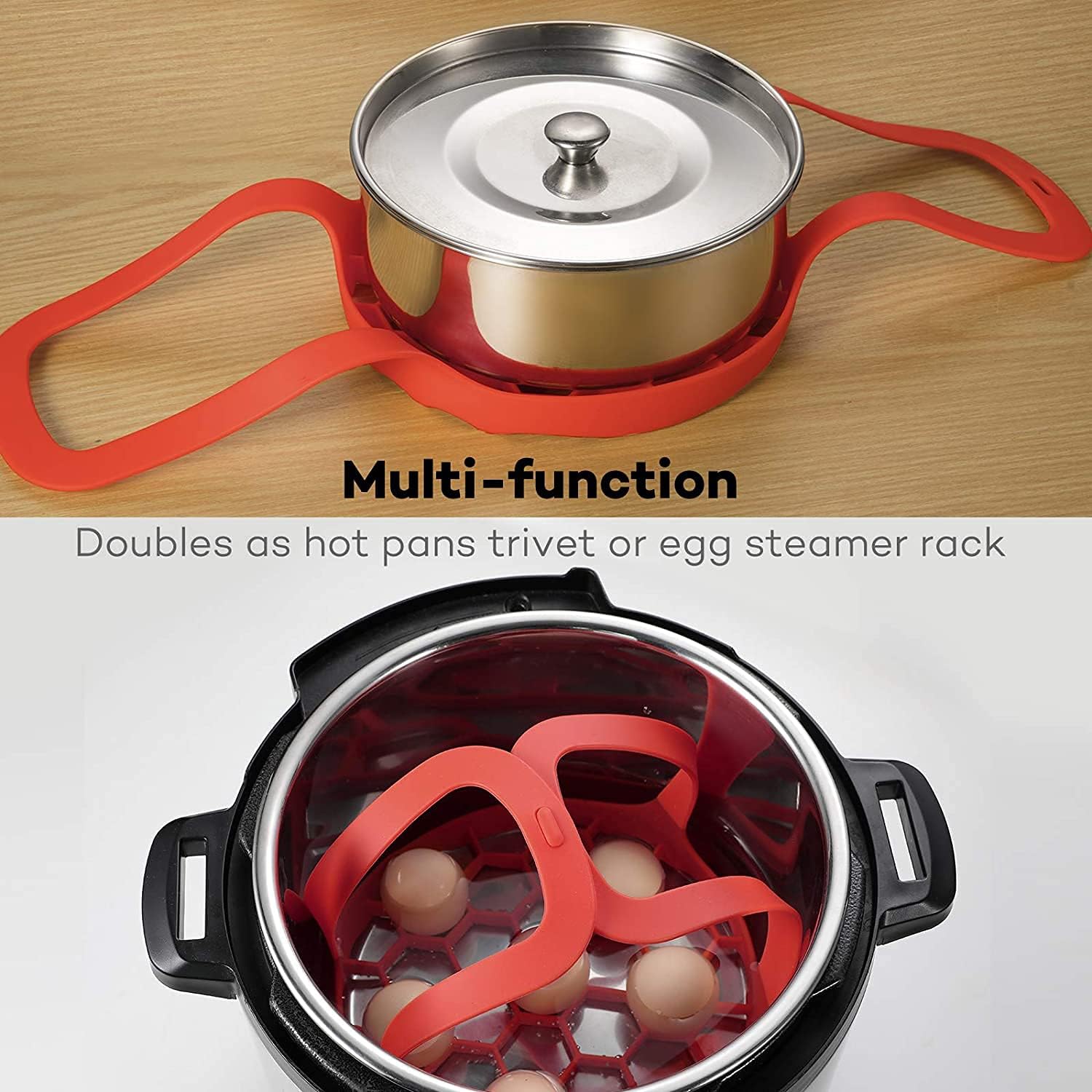 Goldlion Silicone Sling Lifter Accessories Compatible with Instant Pot 6 Qt and 8 Qt, Ninja Foodi 5 Qt / 6.5 Qt / 8 Qt and Other Brand Pressure Cookers, Red