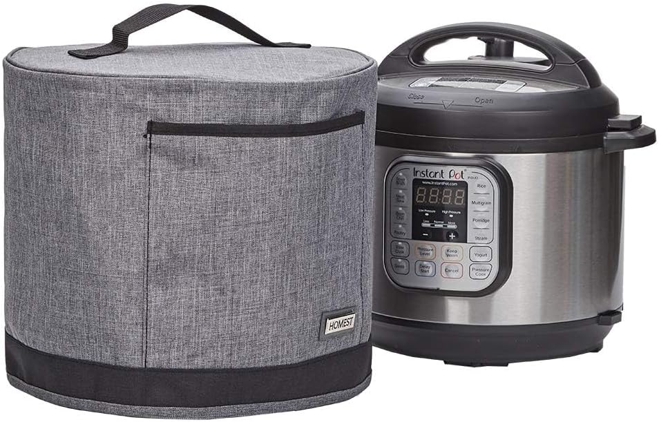 HOMEST Dust Cover with Pockets for Instant Pot 6 Quart, Insulated Pressure Cooker Cover with Easy to Clean Lining, Grey (Cover Only)