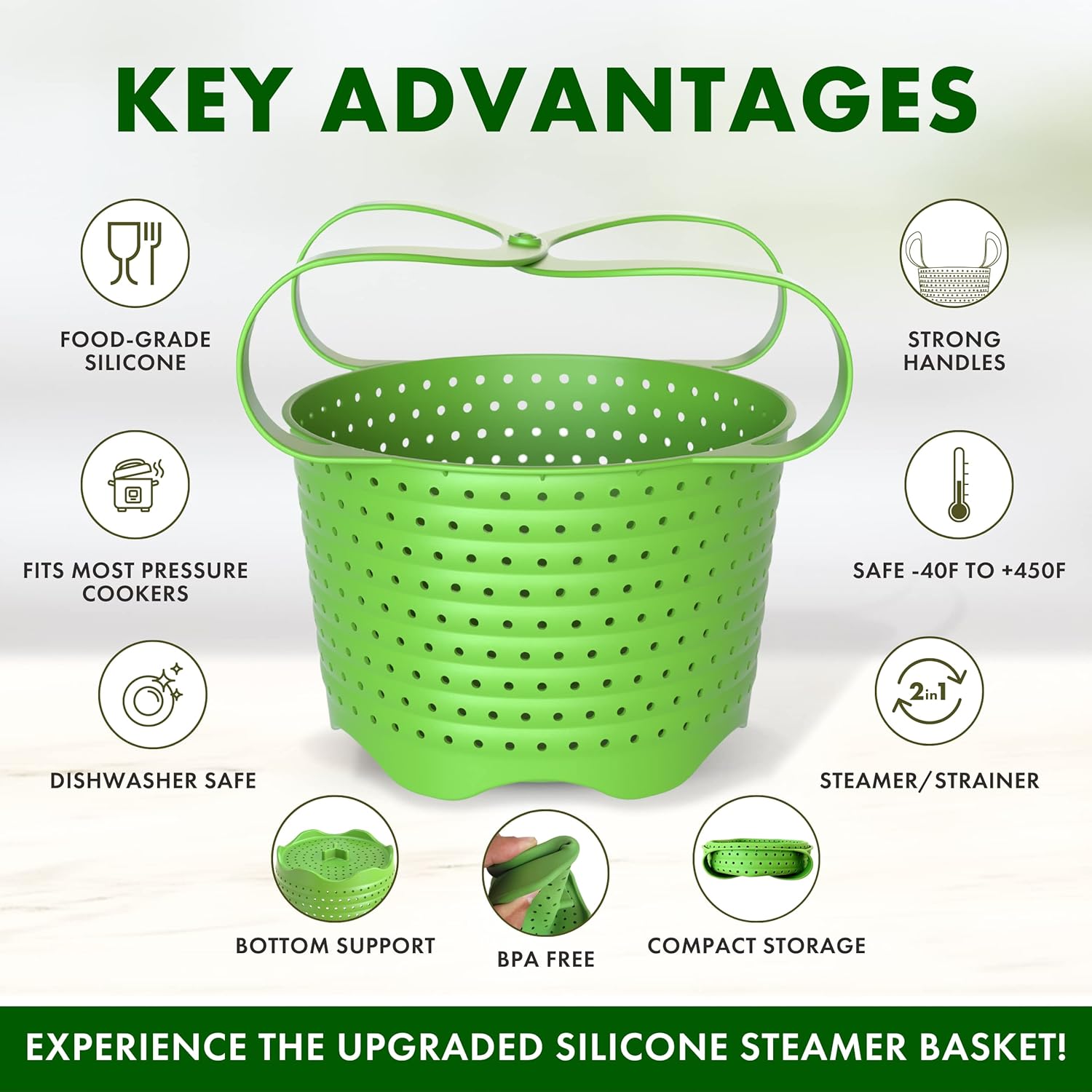 Avokado Silicone Steamer Basket for 6qt Instant Pot [3qt, 8qt avail], Ninja Foodi, Other Pressure Cookers - 100% Food Safe, BPA-Free, Dishwasher Safe Collapsible Vegetable Steamer Basket  Strainer