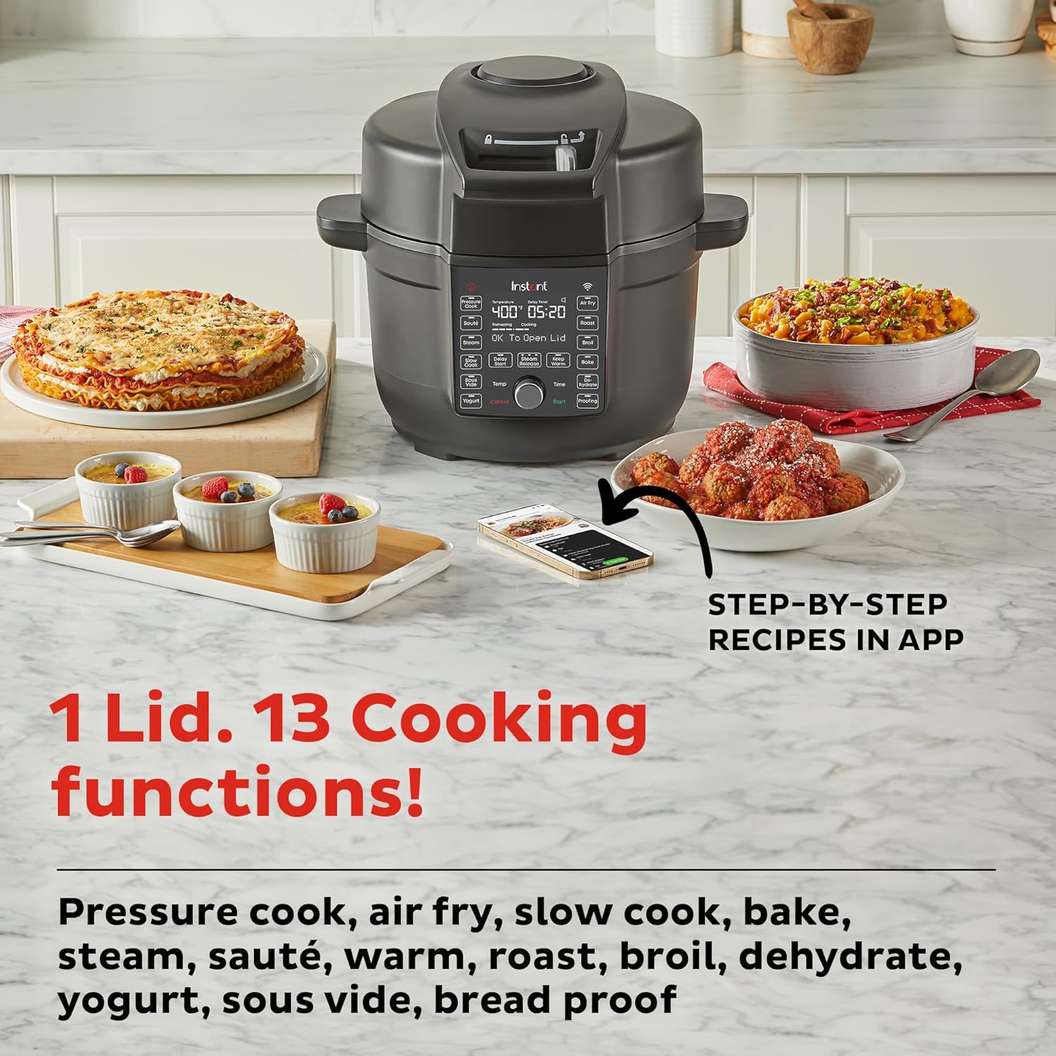 Instant Pot 6.5 Quart Duo Crisp Ultimate Lid with WIFI, 13-in-1 Air Fryer and Pressure Cooker Combo, Sauté, Slow Cook, Bake, Steam, Warm, Roast, Dehydrate, Sous Vide,  More, Includes App with Recipes